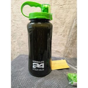 Herbalife 24 Mega Cup Water Bottle 2000ml 64oz Black Green with Straw and Strap